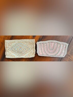 Vintage Pearl Beaded Pink and Cream Evening Clutches